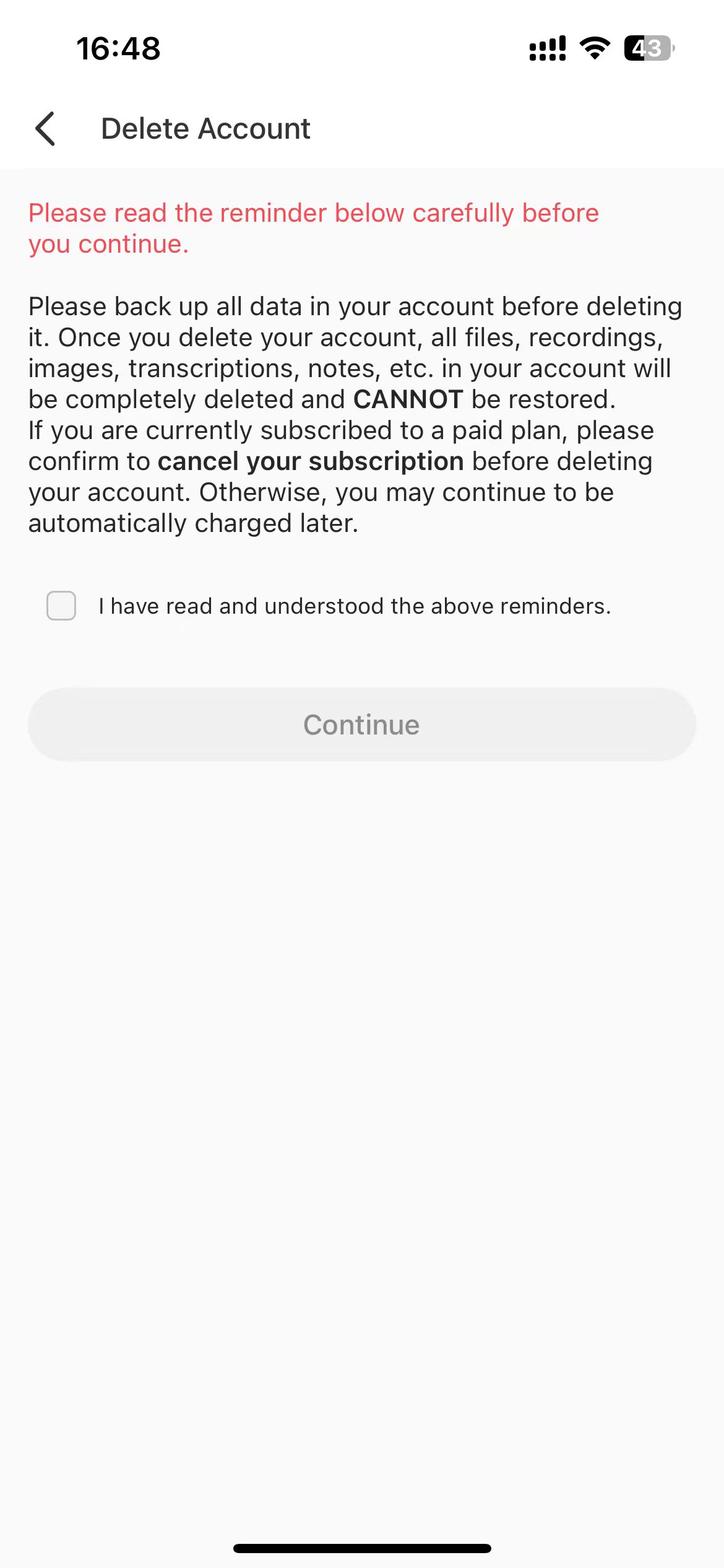How to Delete Account Mobile Warning